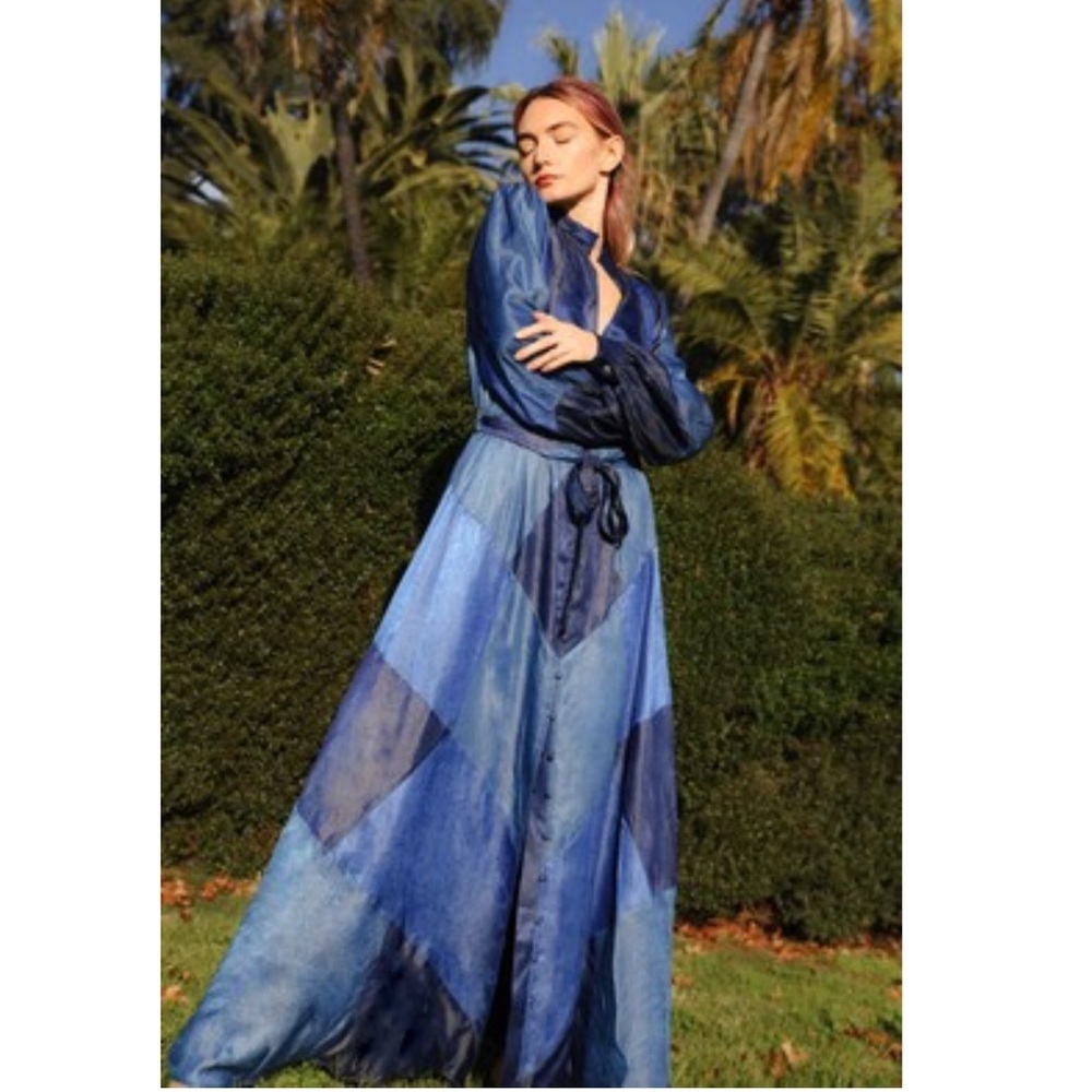 CEIBON Evita Patchwork Long Sleeve Shirt Dress Blue Size XL - Picture 3 of 13